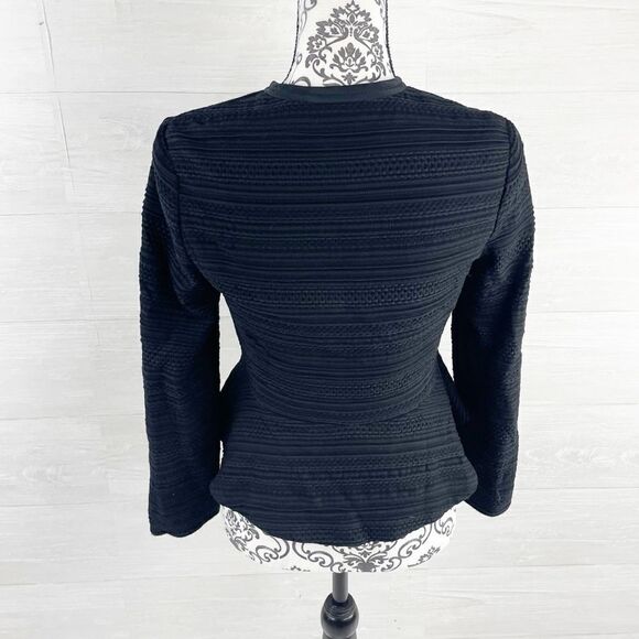 Rebecca Taylor Texture Knit Zip Front Fitted Silk Blend Jacket - Picture 8 of 10